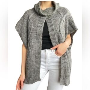 Maryline Made Italy L Gray Wool Mohair Blend Cable‎ Knit Cowl Neck Vest Sweater